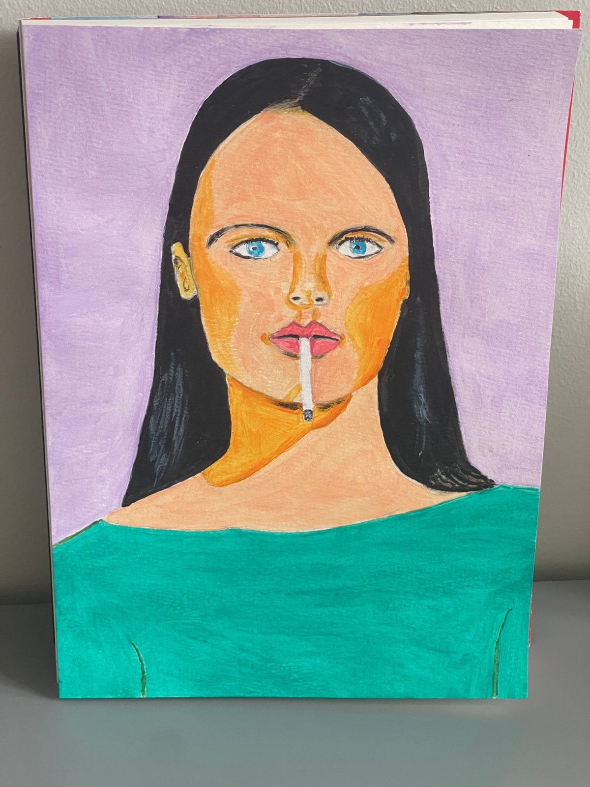 Acrylverf ~ rokende jonge vrouw met uitstraling, Acrylverf, Handgeschilderd, Papier/karton, Ophalen of Verzenden