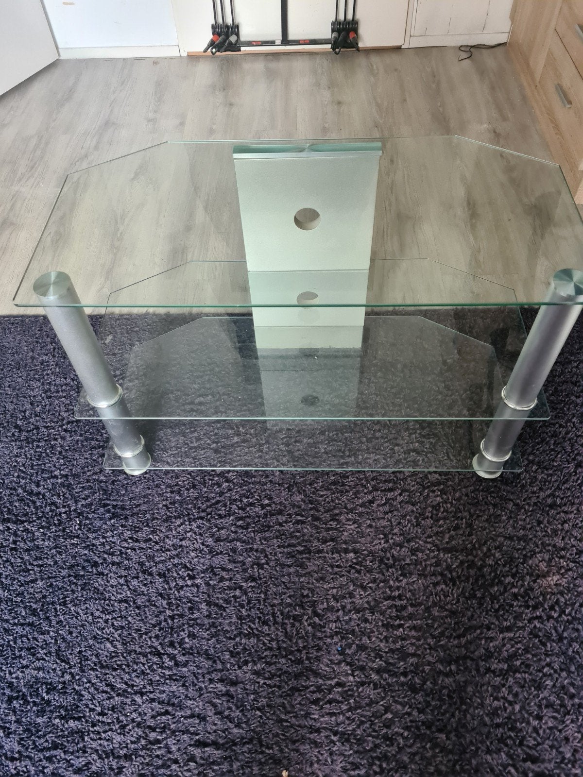 Glazen tv-meubel met 3 planken, Huis en Inrichting, Kasten | Televisiemeubels, Ophalen, Gebruikt, 50 tot 100 cm, Glas