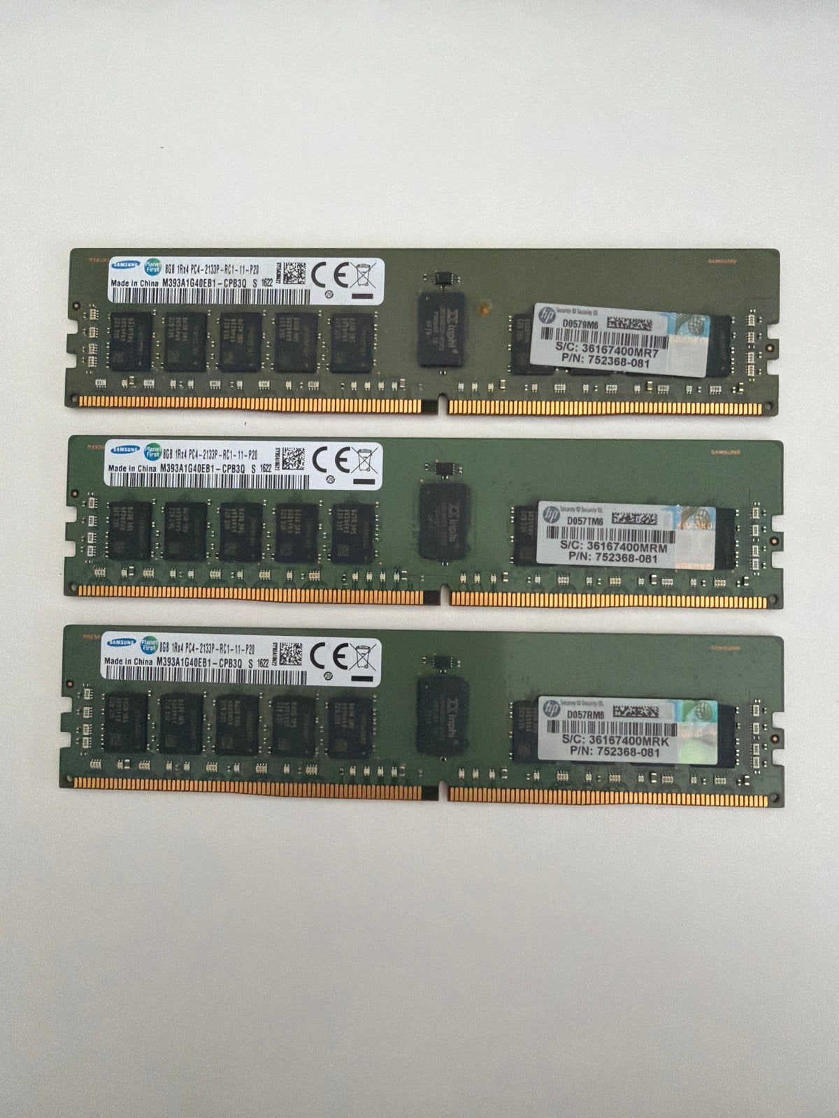 3x Samsung 8GB PC4 2133P DDR4 RAM Geheugen, Gebruikt, Server, DDR4, 8 GB