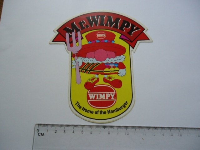 sticker oud MR WIMPY Hamburger strip home retro groot, Verzamelen, Verzenden, Zo goed als nieuw, Bedrijf of Vereniging
