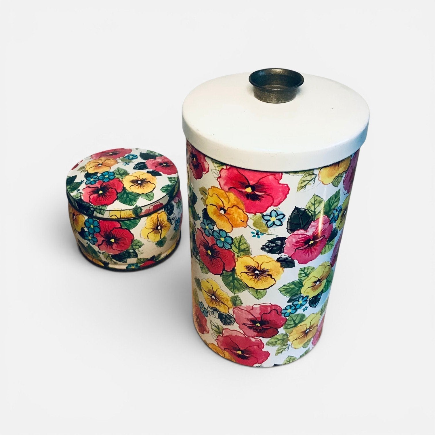 Vintage blikken met bloemenmotief - set van 2, Ophalen of Verzenden, Gebruikt, Beschuit, Overige merken