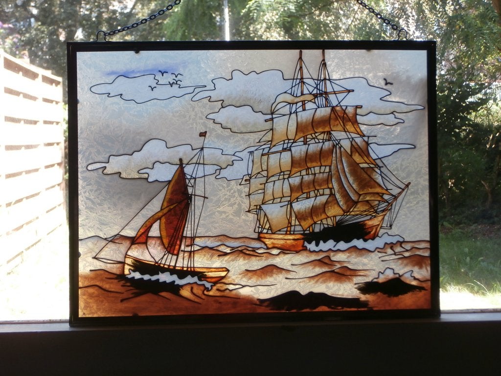 Tiffanie raamhanger zeilschepen glas-in-lood Maritieme deco, Ophalen, Nieuw