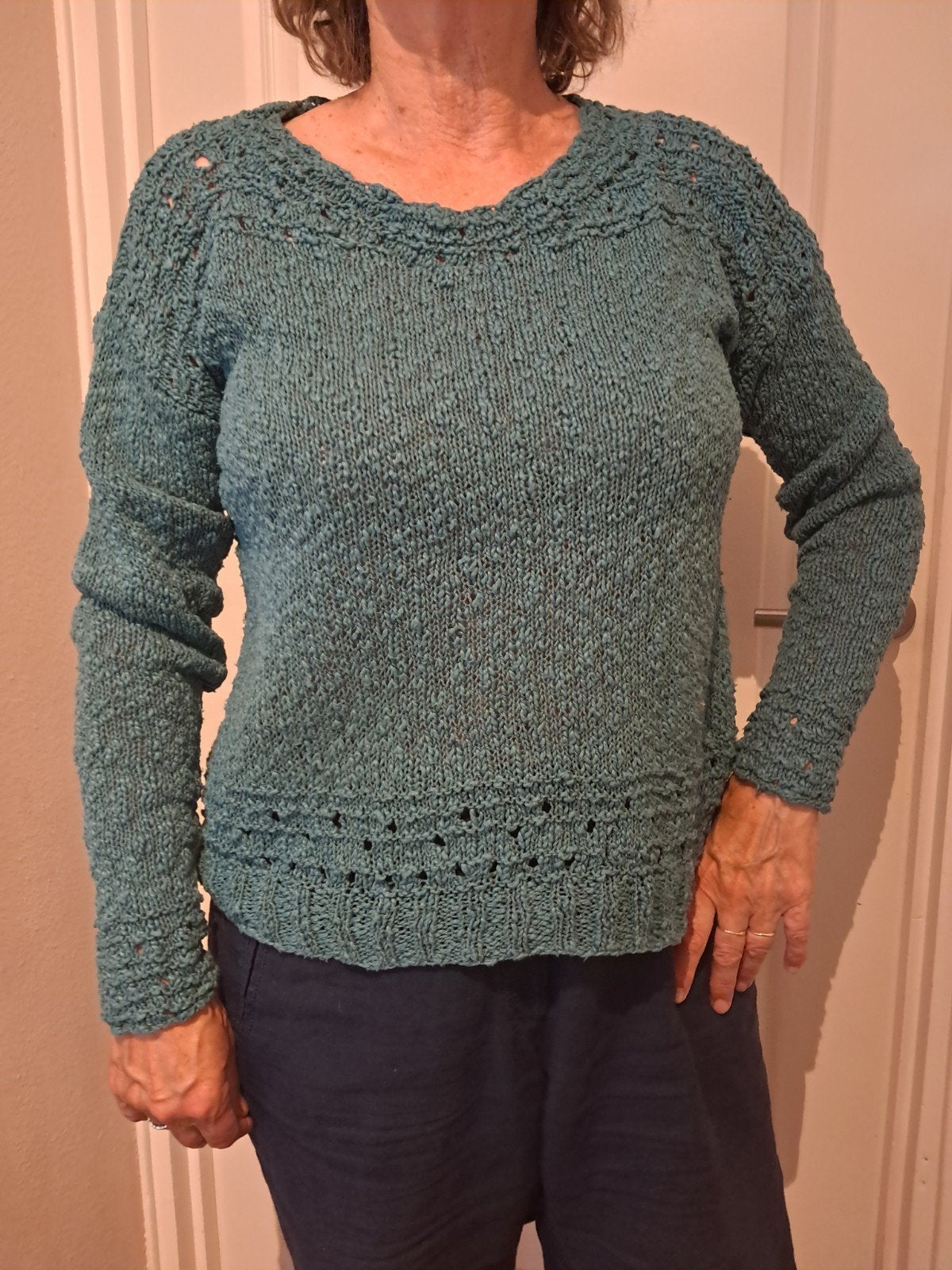 Handgebreide katoenen dames trui maat 38/40, Ophalen of Verzenden, Nieuw, Maat 38/40 (M), Groen