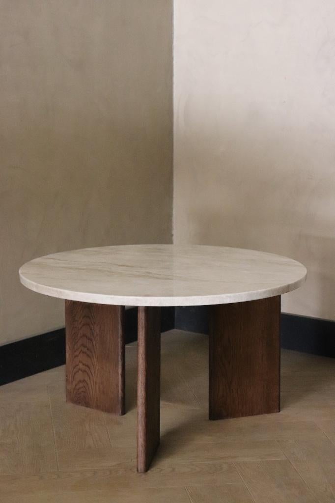 Marmeren Salontafels met Eiken Poten | Japandi Stijl, Japandi, 50 tot 100 cm, Rond, Nieuw