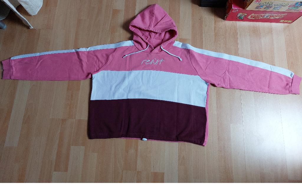 Roze gestreepte trui met hoodie, Maat 38/40 (M), Page one Young, Ophalen of Verzenden, Zo goed als nieuw