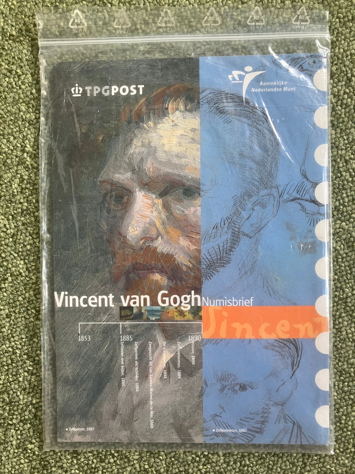 Vincent van Gogh Numisbrief (Vijfje + postzegels gestempeld), Verzenden, Na 1940, Gestempeld