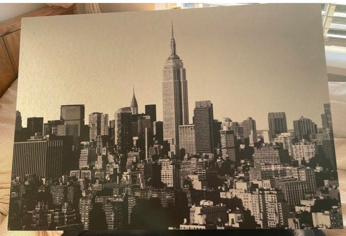 IKEA Aluminium Schilderij Zwart-Wit City Skyline 70x50cm, 50 – 75, Gebruikt, Ophalen of Verzenden, Schilderij