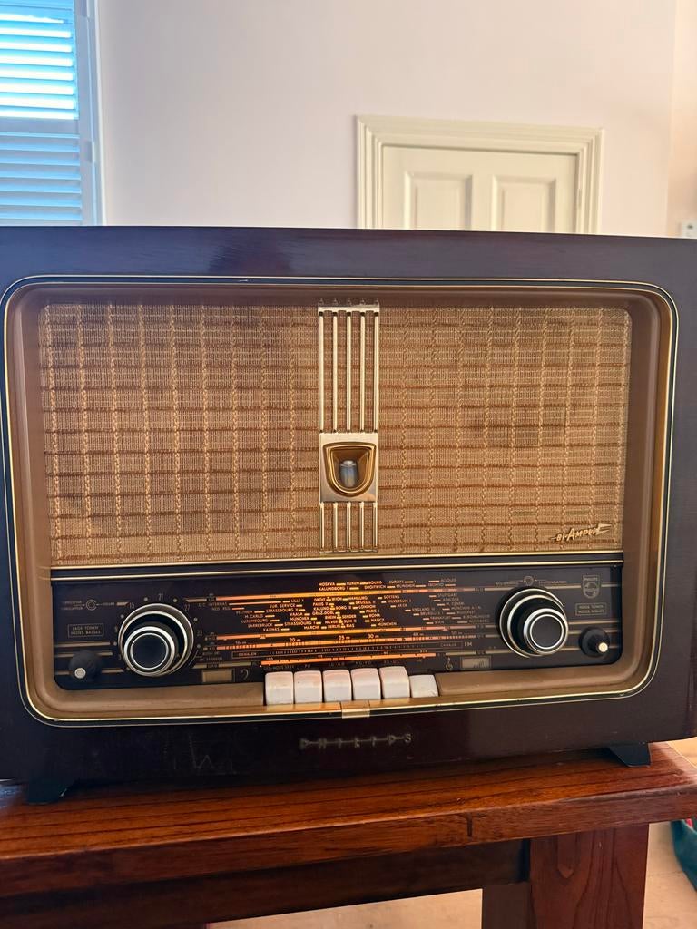 Vintage Philips Bi-Ampli buizenradio - Werkend, Audio, Tv en Foto, Radio's, Ophalen, Gebruikt, Radio