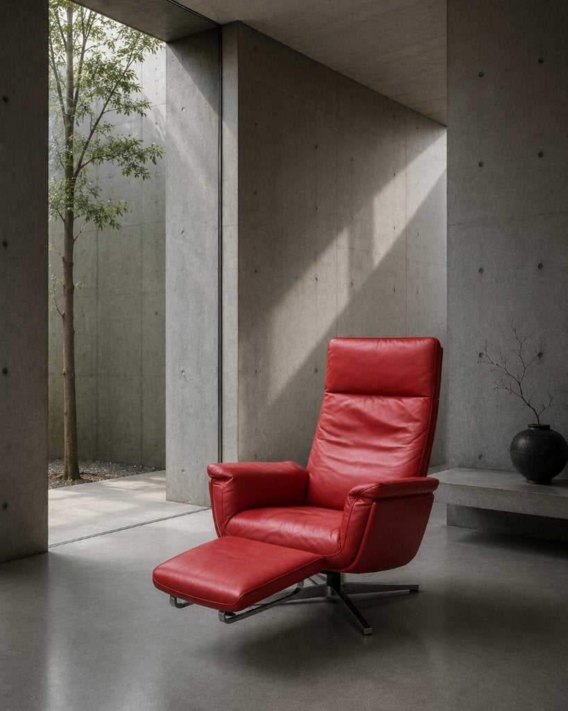 FSM Shelby loungefauteuil draaistoel + Hocker, Huis en Inrichting, Ophalen, Leer, Loungen Chique comfort Design, 75 tot 100 cm