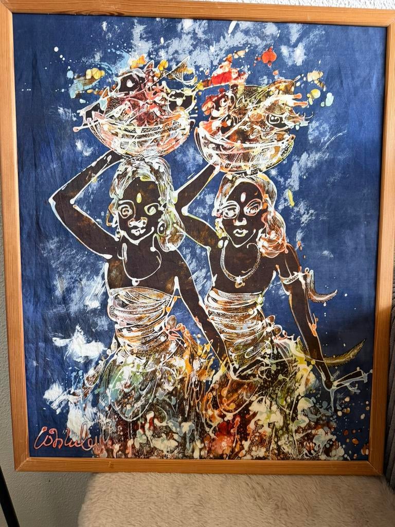 Origineel batik schilderij op zijde van W.H. Kabul., Ophalen of Verzenden