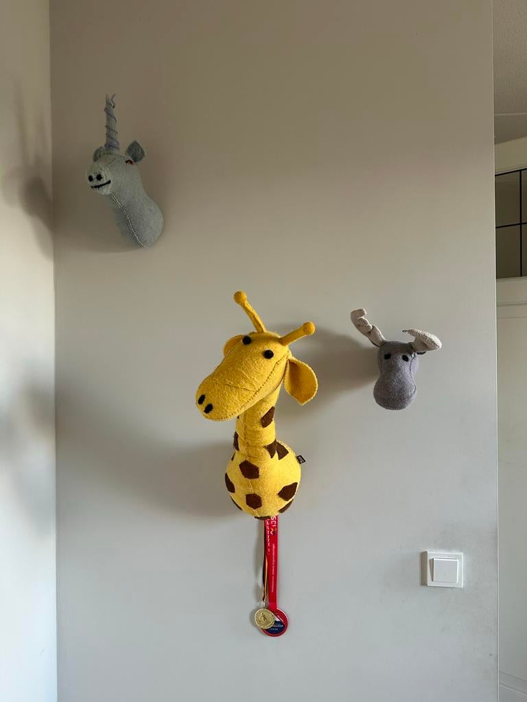 Set van 3 pluche dierenkoppen voor kinderkamer, Ophalen, Gebruikt, Meerkleurig, Textiel
