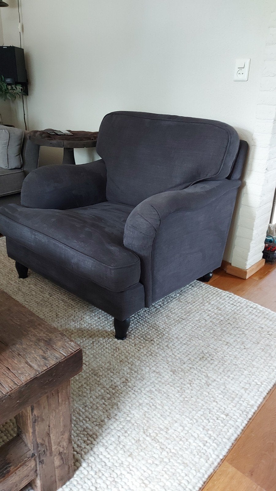 Te koop landelijke fauteuil kleur antraciet grijs merk BOCX, Huis en Inrichting, Ophalen, Zo goed als nieuw, 75 tot 100 cm, 50 tot 75 cm