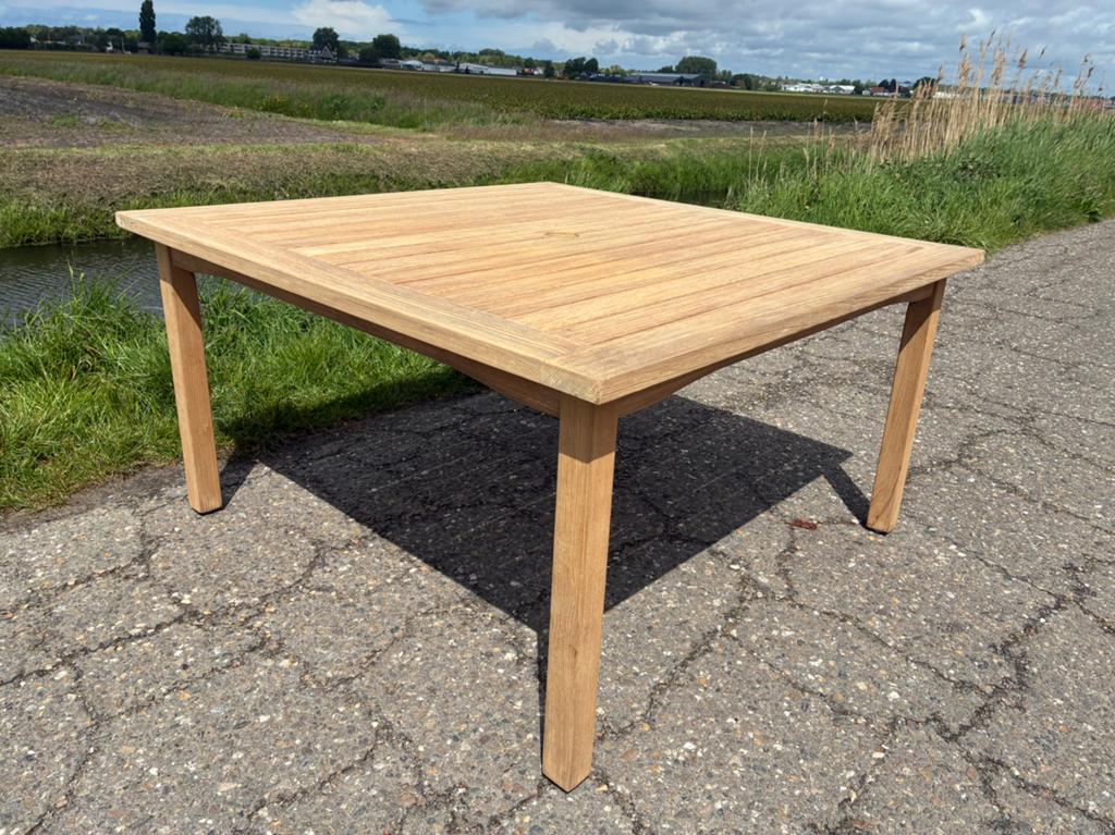 Royal Botania teakhouten design tuintafel, 140x140,als NIEUW, Ophalen, Zo goed als nieuw, Rechthoekig, Teakhout