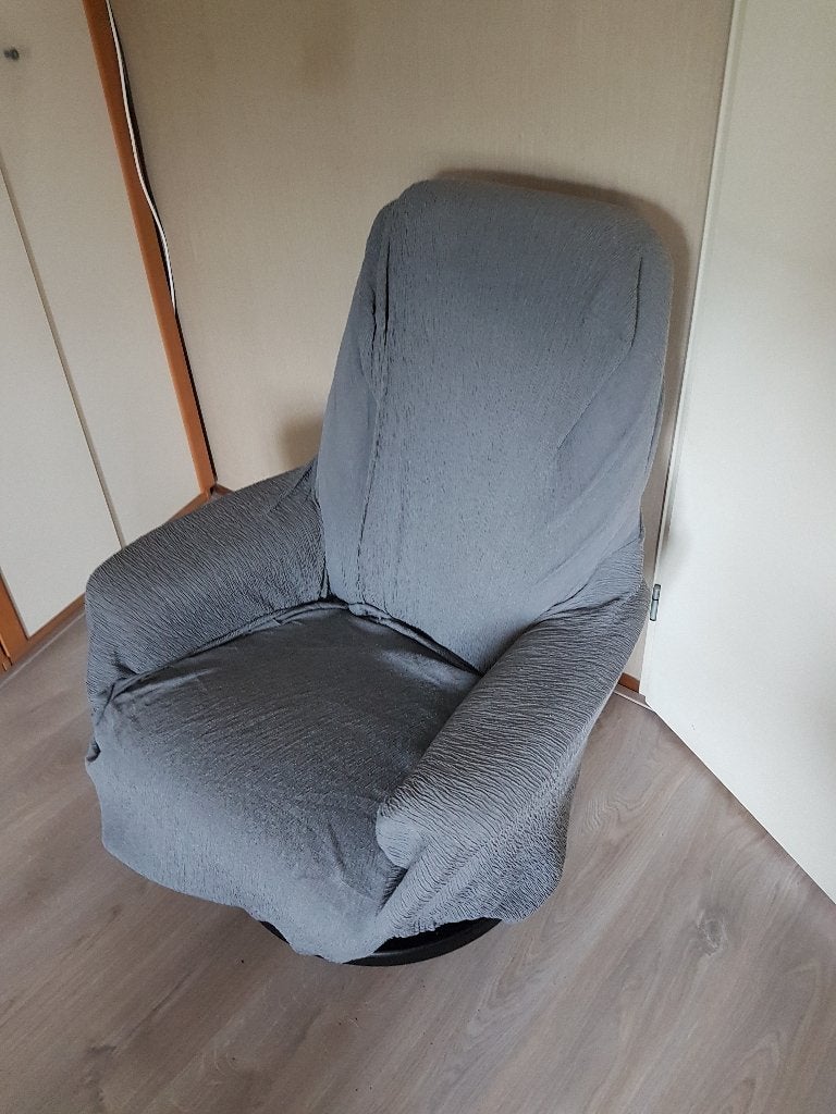 Grijze stretch fauteil hoes, Eenpersoons, 75 tot 100 cm, Ophalen of Verzenden, Zo goed als nieuw