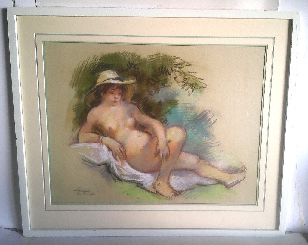 Jong vrouwelijk naakt in de natuur - Leon Springels ?, Antiek en Kunst, Gesigneerd, Portret of Personen, Ophalen of Verzenden