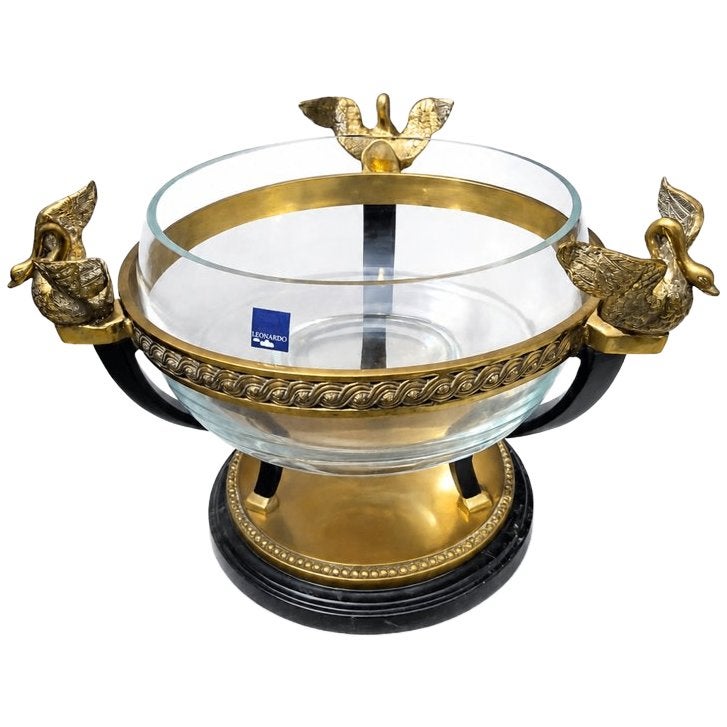 Leonardo Glazen Schaal met Bronzen Zwanen Decoratie, Schaal, Rond, Ophalen of Verzenden, Handgemaakt