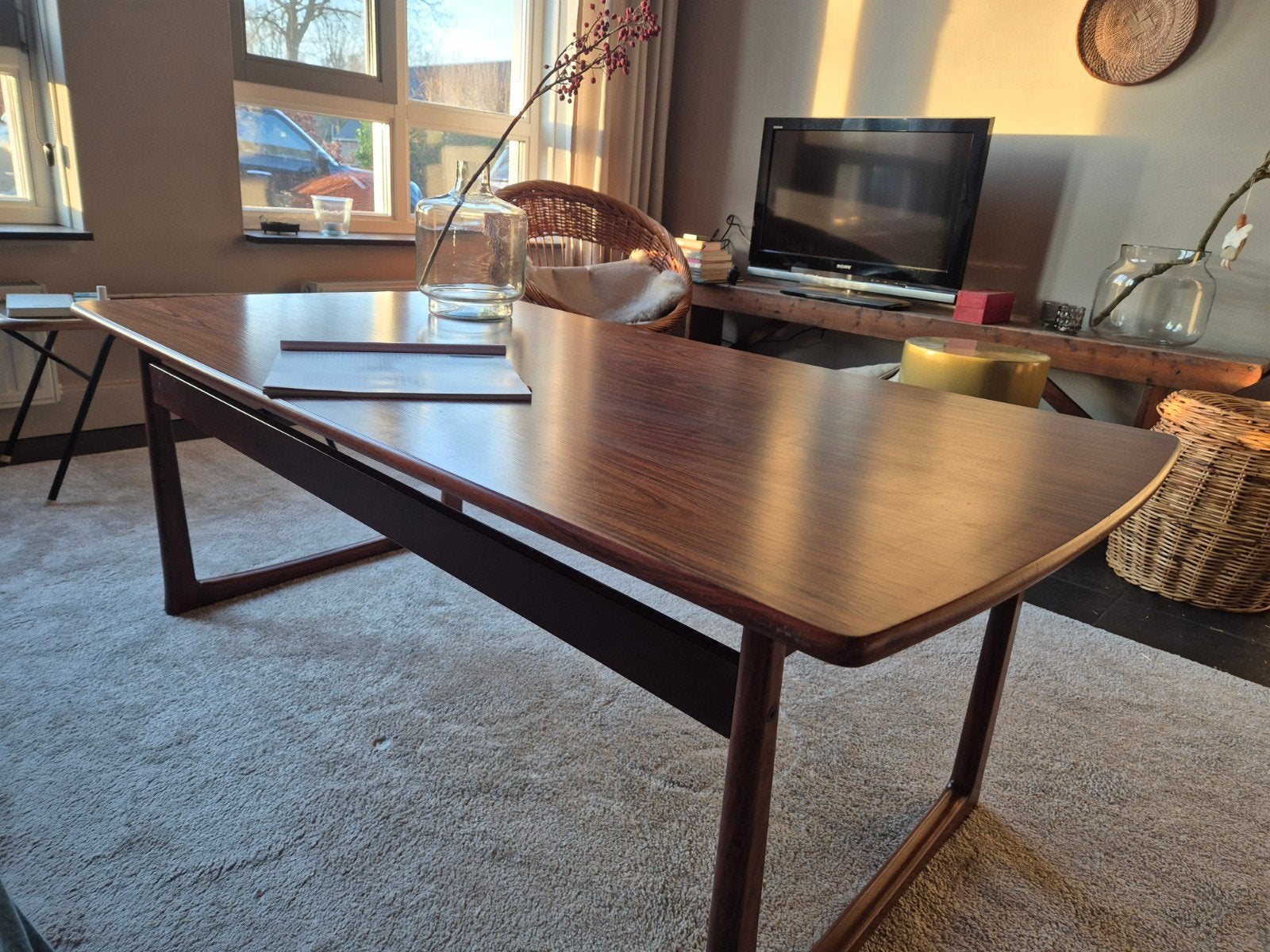 vintage salontafel palissander, Ophalen, Gebruikt, 100 tot 150 cm, 25 tot 50 cm