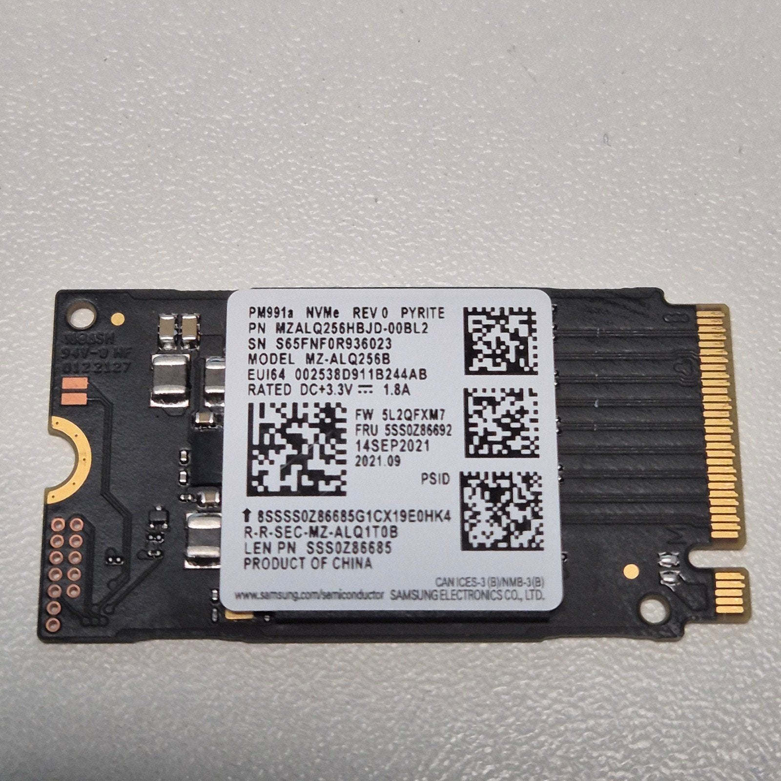 Samsung PM991A 256GB Nvme SSD 2242, Computers en Software, Harde schijven, Intern, Gebruikt, 256GB, Verzenden
