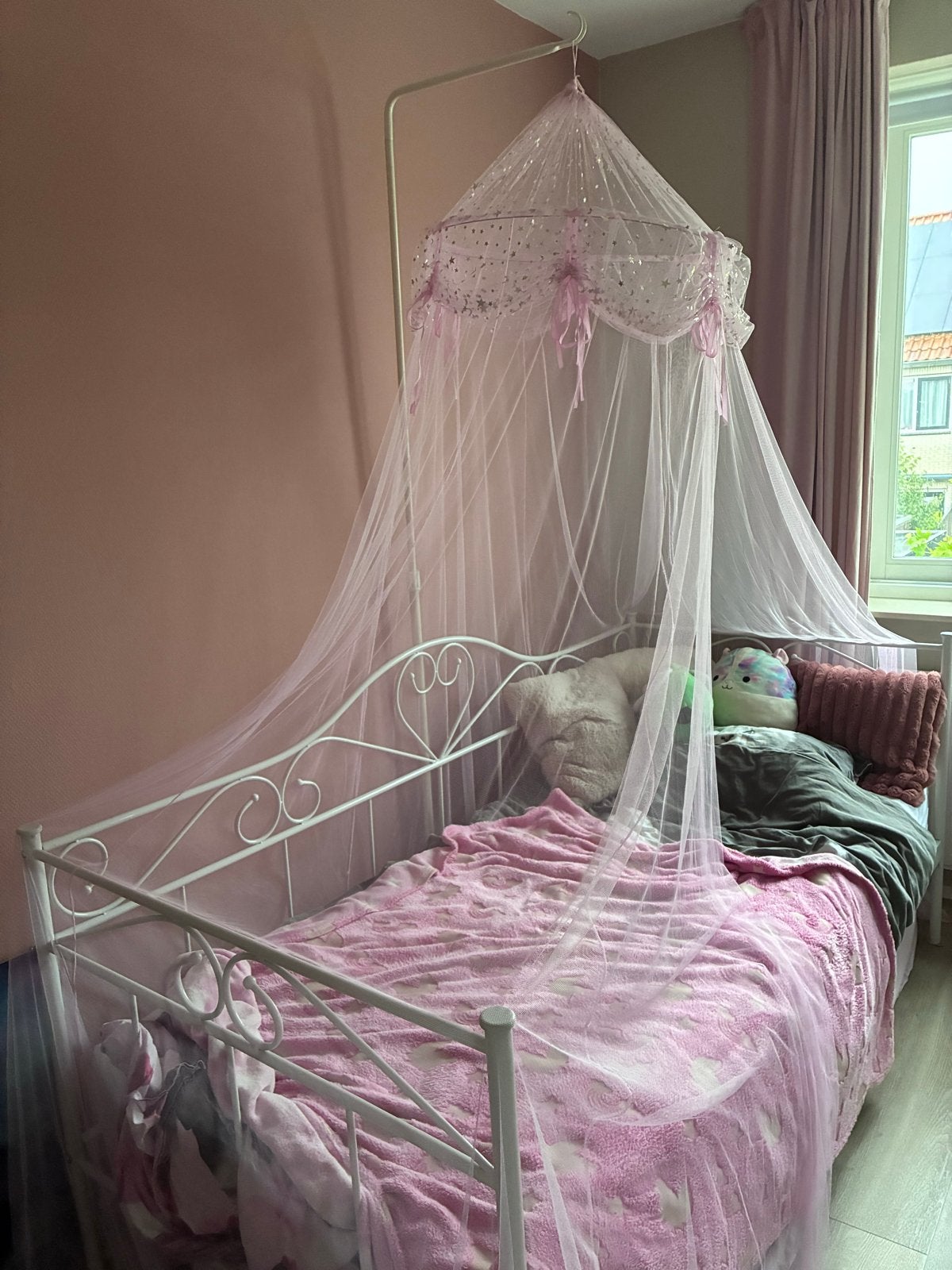 Prachtige Roze Bedhemel / Klamboe met Statief, Ophalen, Gebruikt