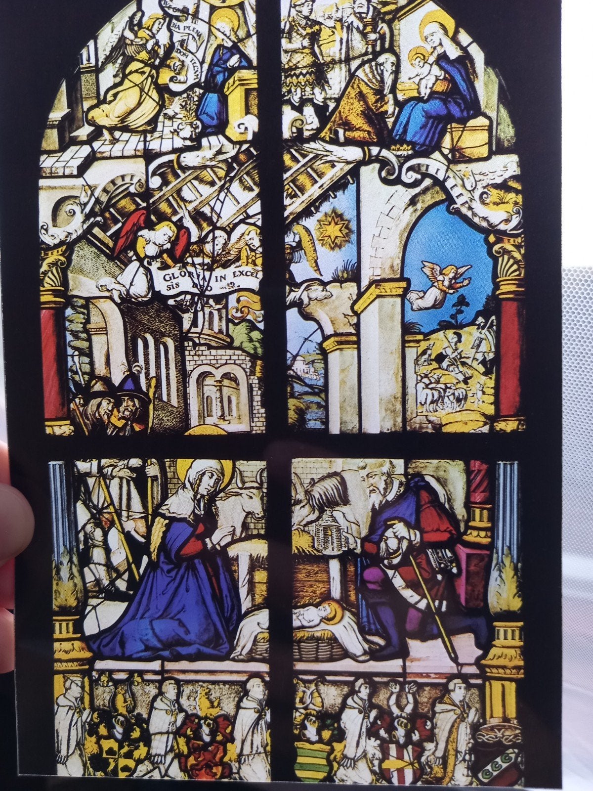 devotieprenten glas-in-lood vensters kerk gouda, Maria Jezus, Ophalen of Verzenden, Gebruikt, Kaart of Prent, Christendom | Katholiek