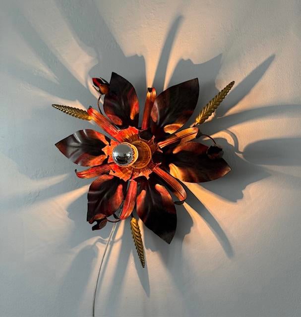2x wandlamp, Italiaans, Floral, bloem, metaal, vintage’70/80, Ophalen of Verzenden