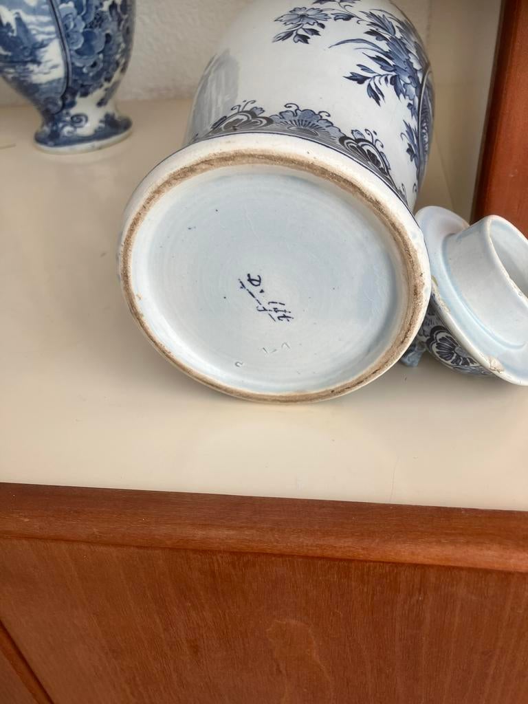 Antieke Chinese Blauw-Witte Gemberpot met Deksel, Ophalen