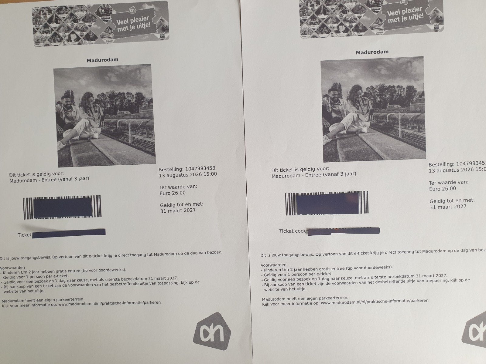 2 tickets Madurodam, Ophalen of Verzenden