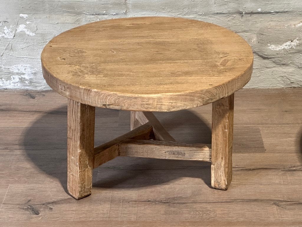 Ronde houten salontafel - 59 cm doorsnede + 40 cm hoog, 50 tot 100 cm, Nieuw, Landelijk, 5 – 50