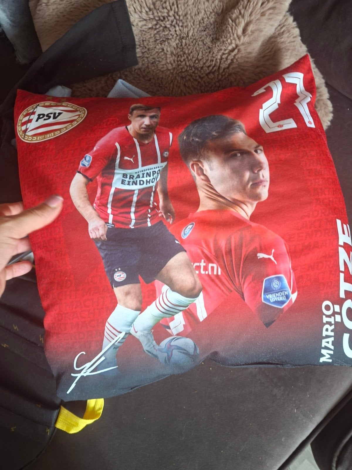PSV Mario Götze Sierkussen - Rood met Spelersafbeelding, Overige merken, Met print, Vierkant, Ophalen of Verzenden