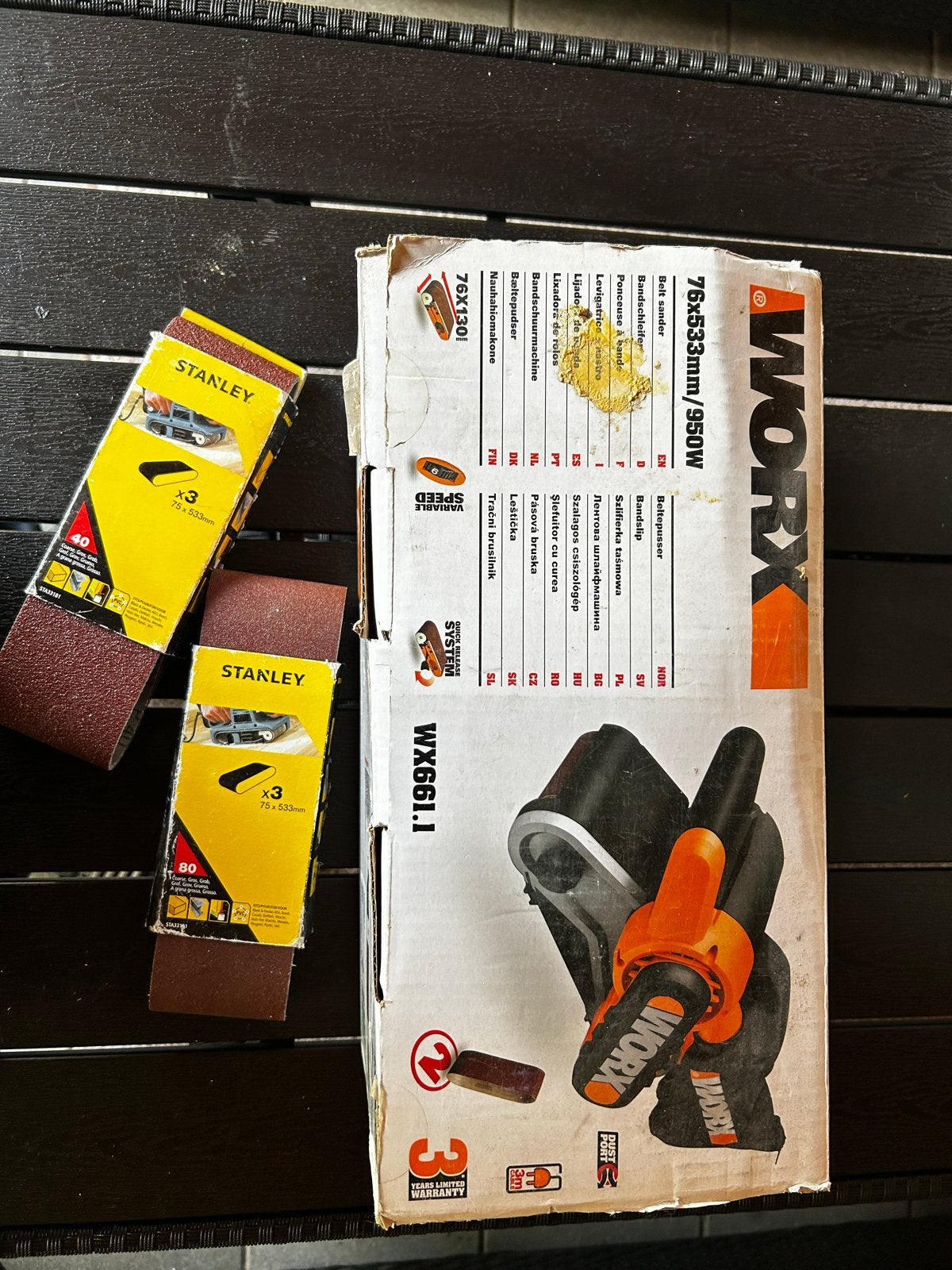 Worx WX661.1 Bandschuurmachine 950W met schuurbanden, Doe-het-zelf en Verbouw, Gereedschap | Schuurmachines, Ophalen, Gebruikt