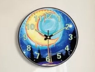 Ronde wandklok van hout Halve Maan Glow in The Dark (25cm), Ophalen of Verzenden, Nieuw, Wandklok