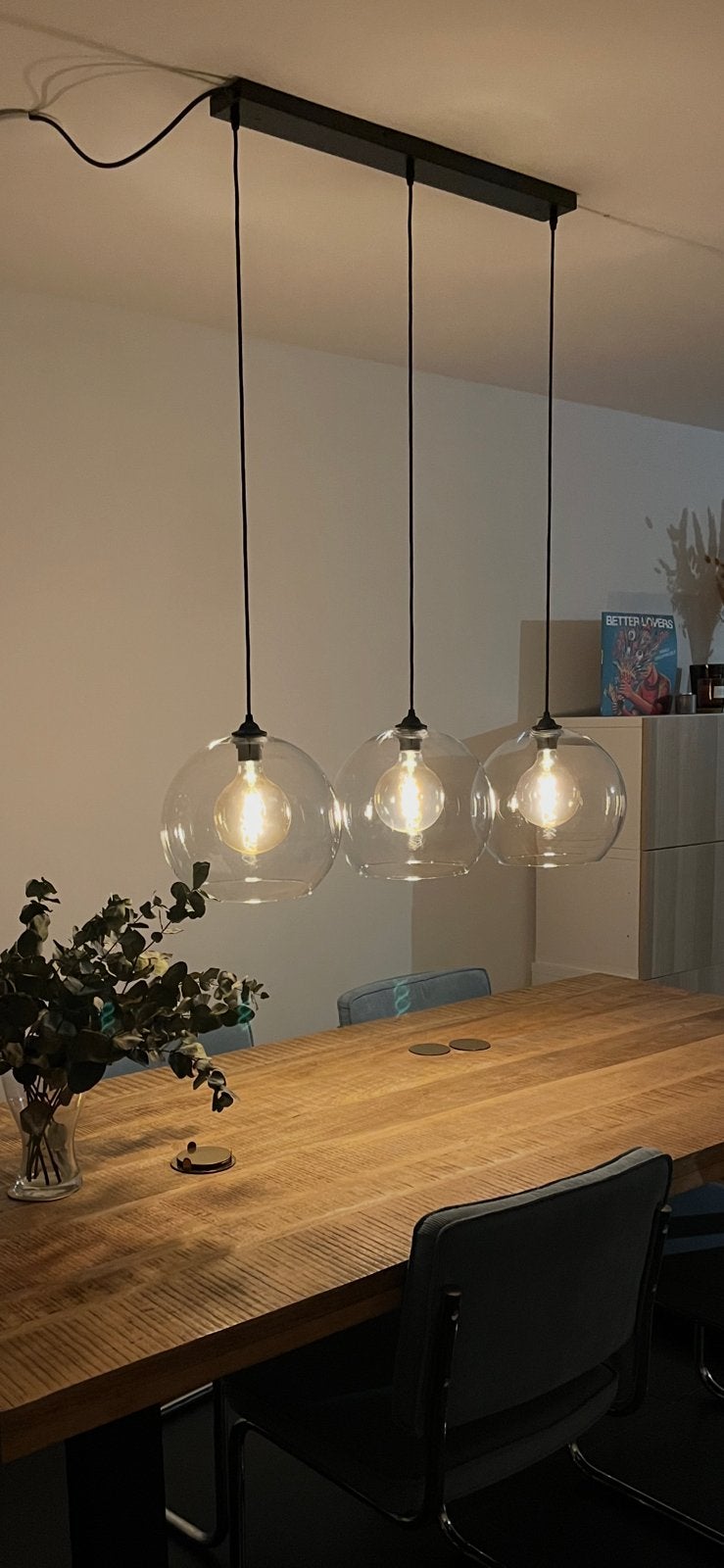 Hanglamp met 3 glazen bollen, Ophalen, Zo goed als nieuw