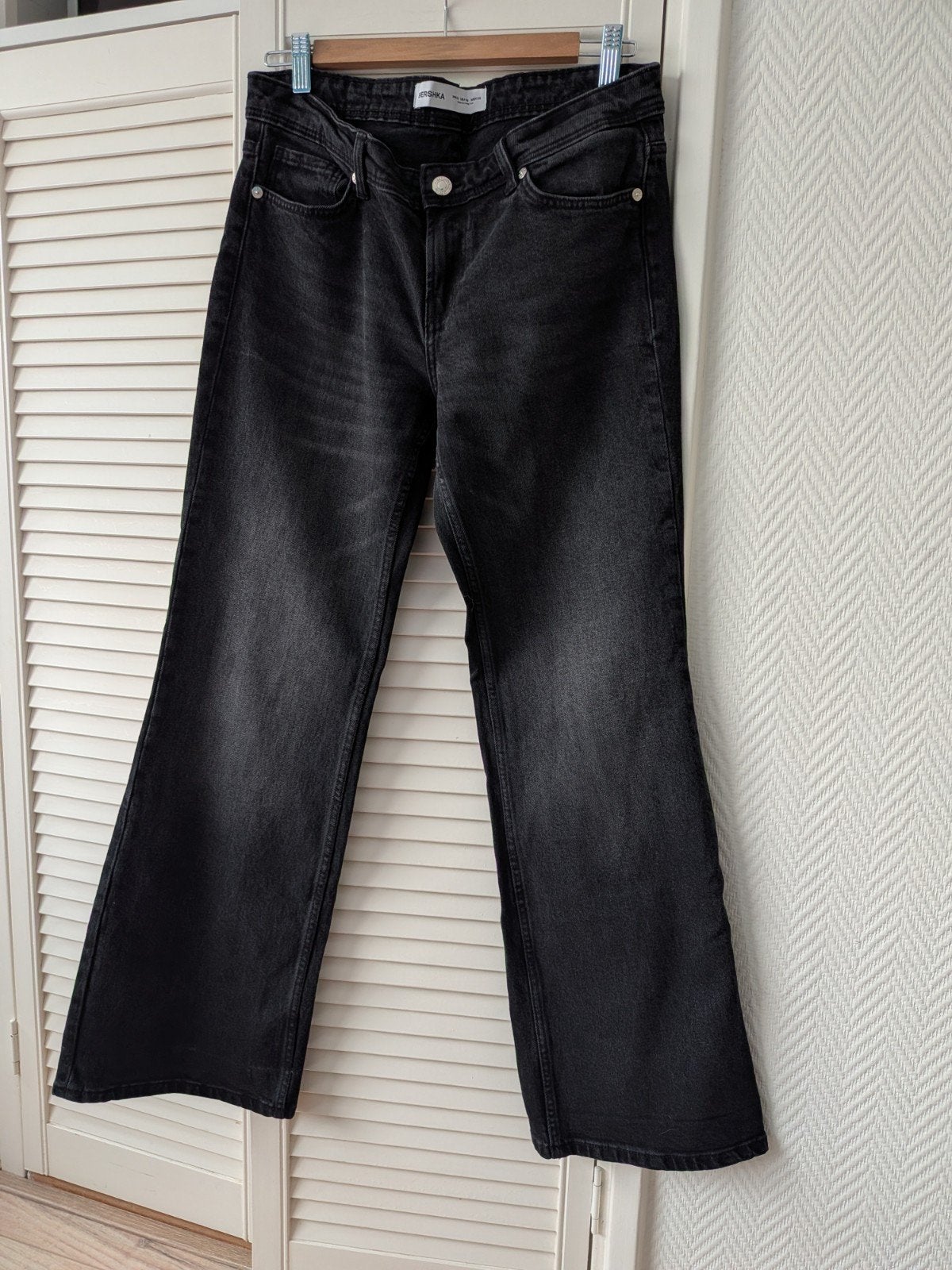 Bershka Zwarte Wide Leg Jeans - Maat 38, Zwart, Zo goed als nieuw, W30 - W32 (confectie 38/40), Bershka