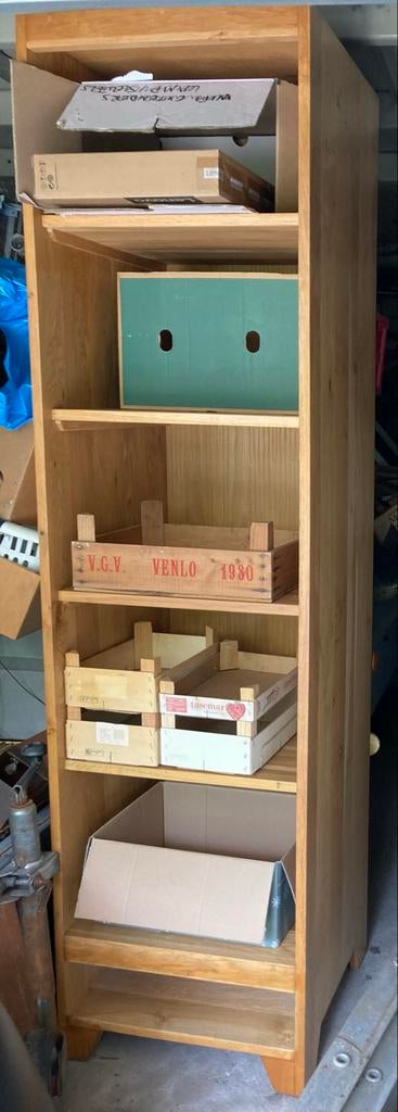 Houten eiken boekenkast met 5 planken, kan ook overdwars, Met plank(en), Strak, Gebruikt, 200 cm of meer