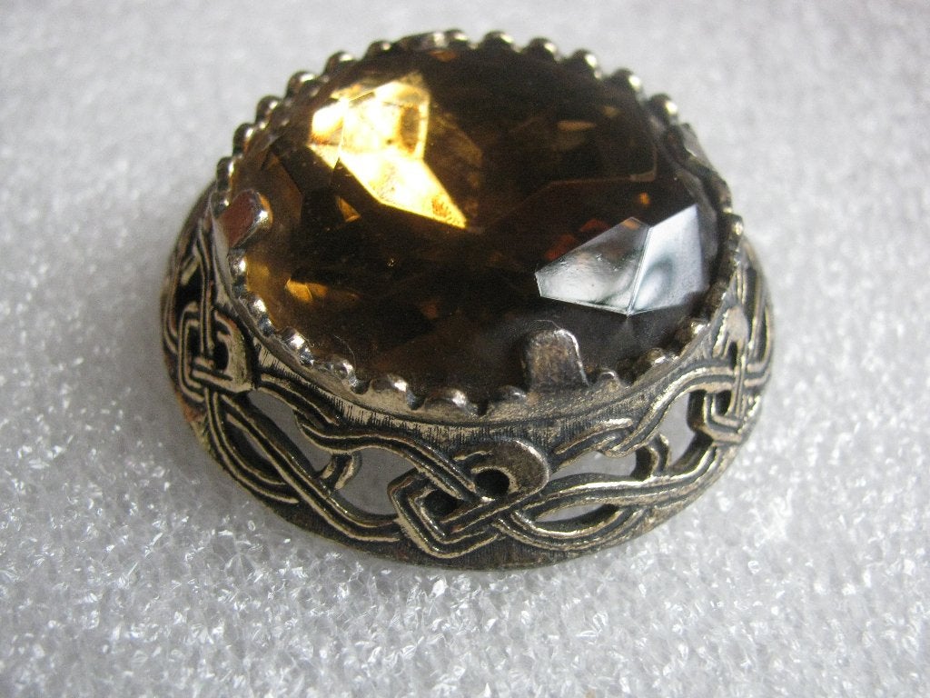 Grote Vintage Ronde Mantel Speld / Broche - Miracle 4 cm, Overige materialen, 4 tot 7 cm, Gebruikt, Bruin