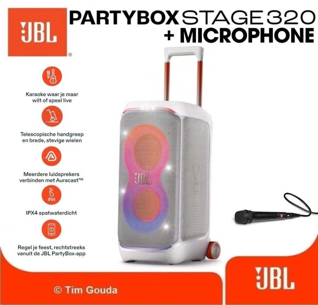✅ JBL Partybox Stage 320 Wit + Microfoon - NIEUW