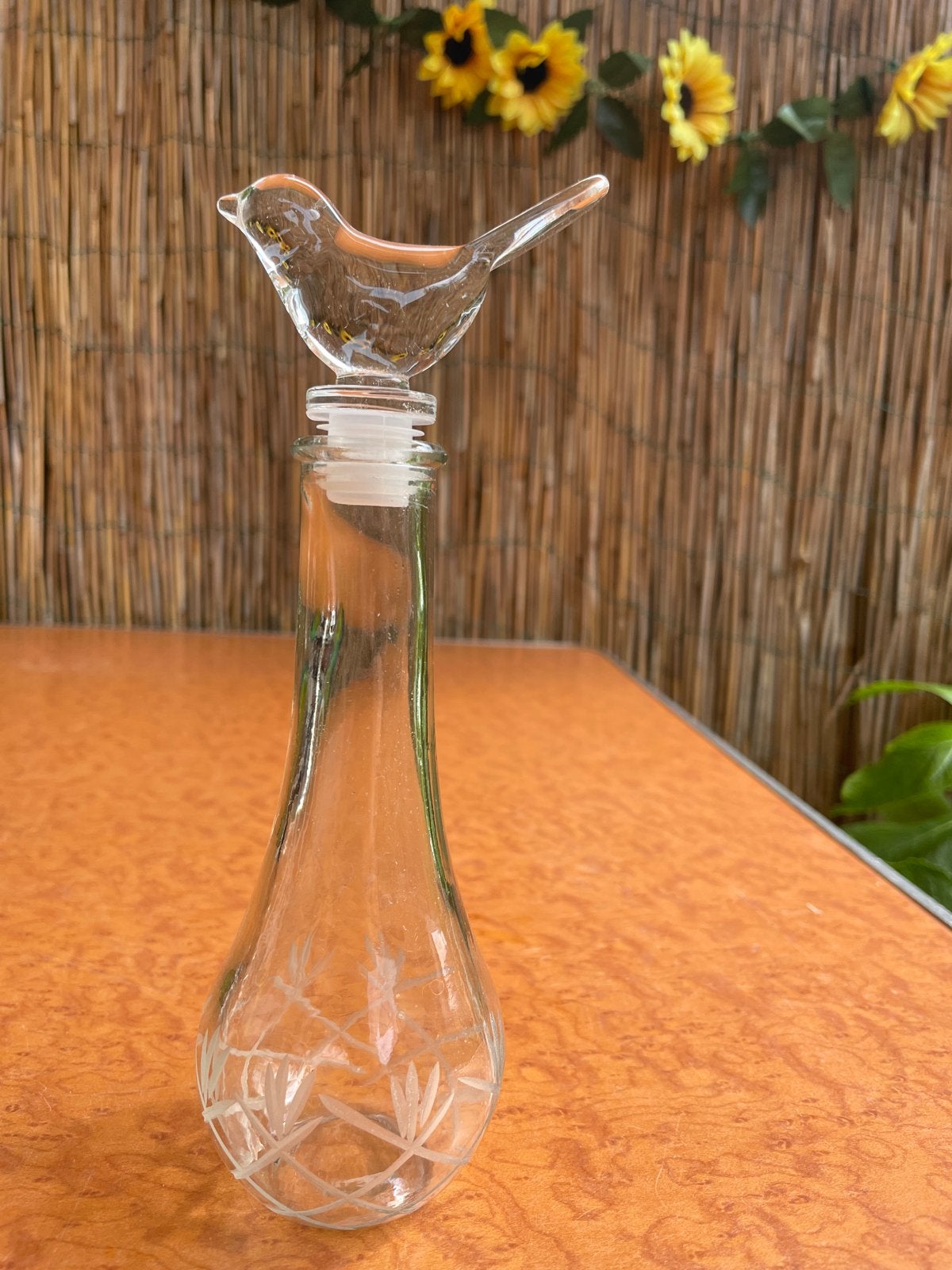 Glazen karaf met vogel stop - Vintage decoratie, Ophalen of Verzenden