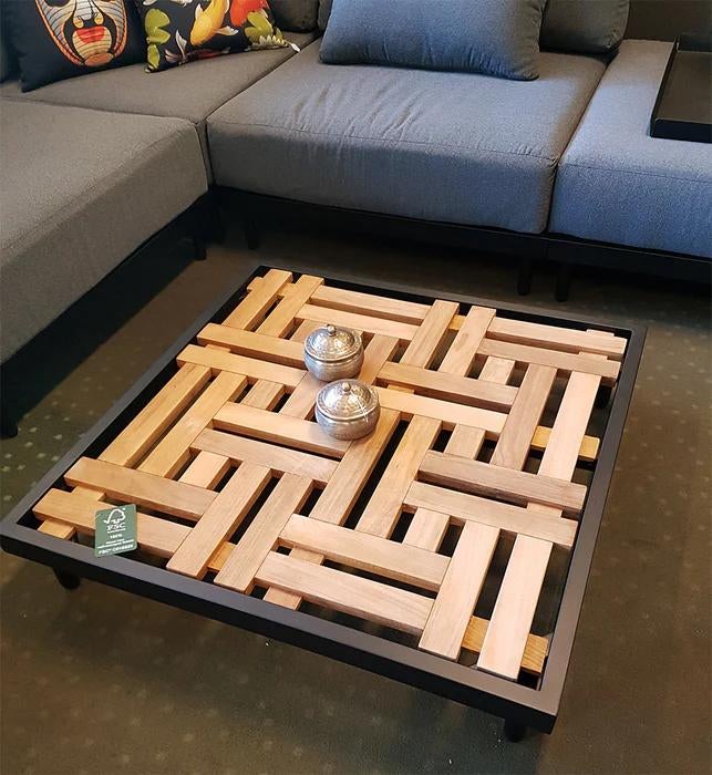 Yoi tuintafel teakhout aluminium nieuw in doos, Ophalen, ., Vierkant, Nieuw