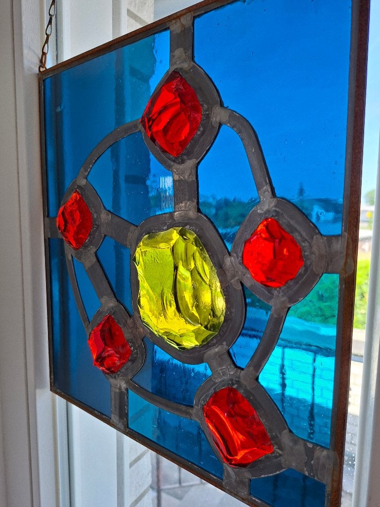 Glas in lood raampje 33 x 33 cm, Ophalen of Verzenden