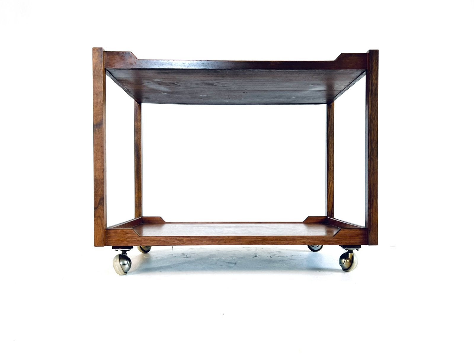 Vintage Palissanderhouten trolley ‘60, 45 tot 60 cm, Vintage retro buisframe design rotan webbing papercord deens, Zo goed als nieuw