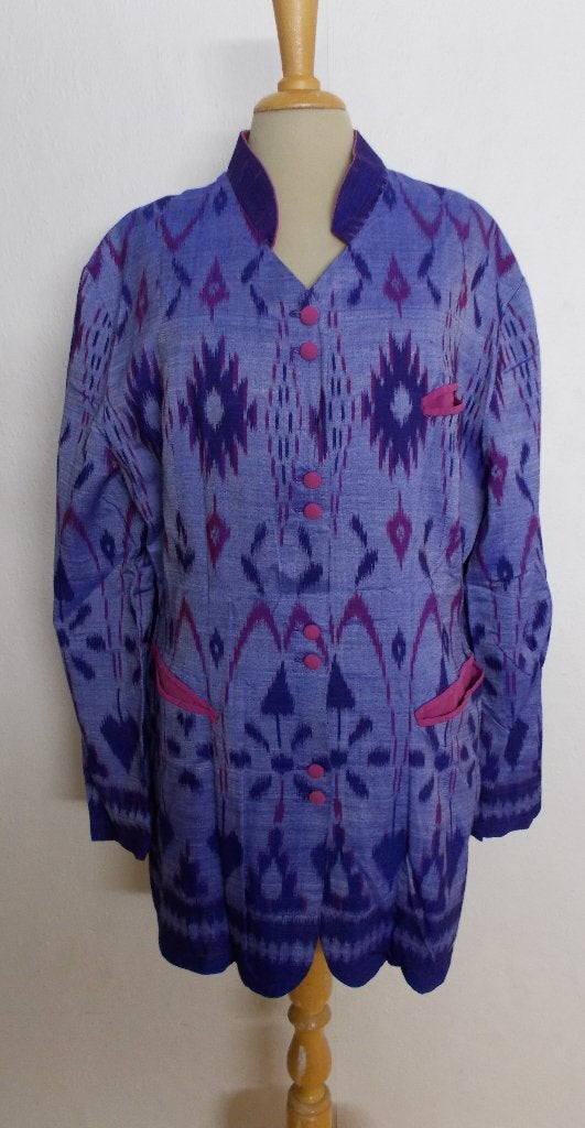 Apart handgemaakt batik print jasje/blazer! L, Kleding | Dames, Verzenden, Paars, Maat 42/44 (L), Zo goed als nieuw