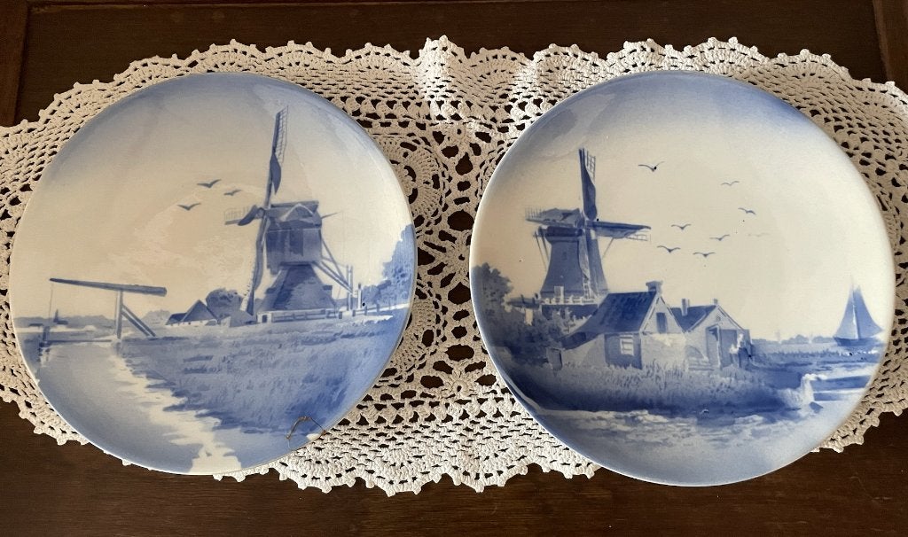 2 vintage wandborden met Hollands molen landschap, Antiek en Kunst, Antiek | Wandborden en Tegels, Ophalen of Verzenden