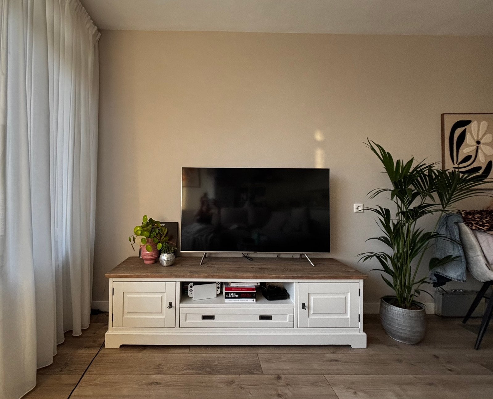 Haco Florence TV meubel 180 cm wit/grenen – goede staat, Ophalen, 150 tot 200 cm, Zo goed als nieuw, Minder dan 100 cm