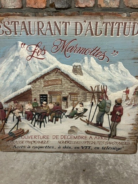 Schildertij, ski tafereel, 70 cm, Hout, Meerkleurig, 60 cm