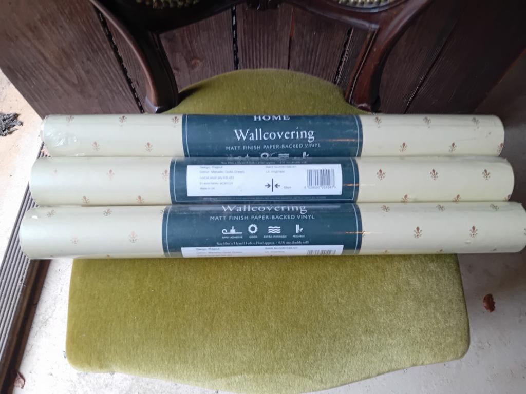 4 rollen Laura Ashley Rajput Metallic Goud Groen Behang, Huis en Inrichting, Ophalen of Verzenden, 10 tot 25 m², Groen, Klassiek, Elegant, Rajput