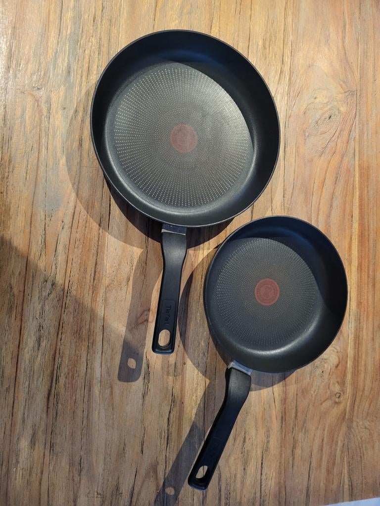 Tefal Titanium Koekenpannen Set - 24cm en 28cm zgan, Ophalen, Gebruikt, Aluminium, Pannenset