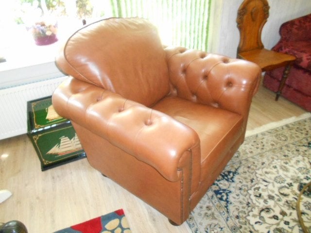 chesterfield feauteuil, Ophalen, Zo goed als nieuw, 75 tot 100 cm, Leer