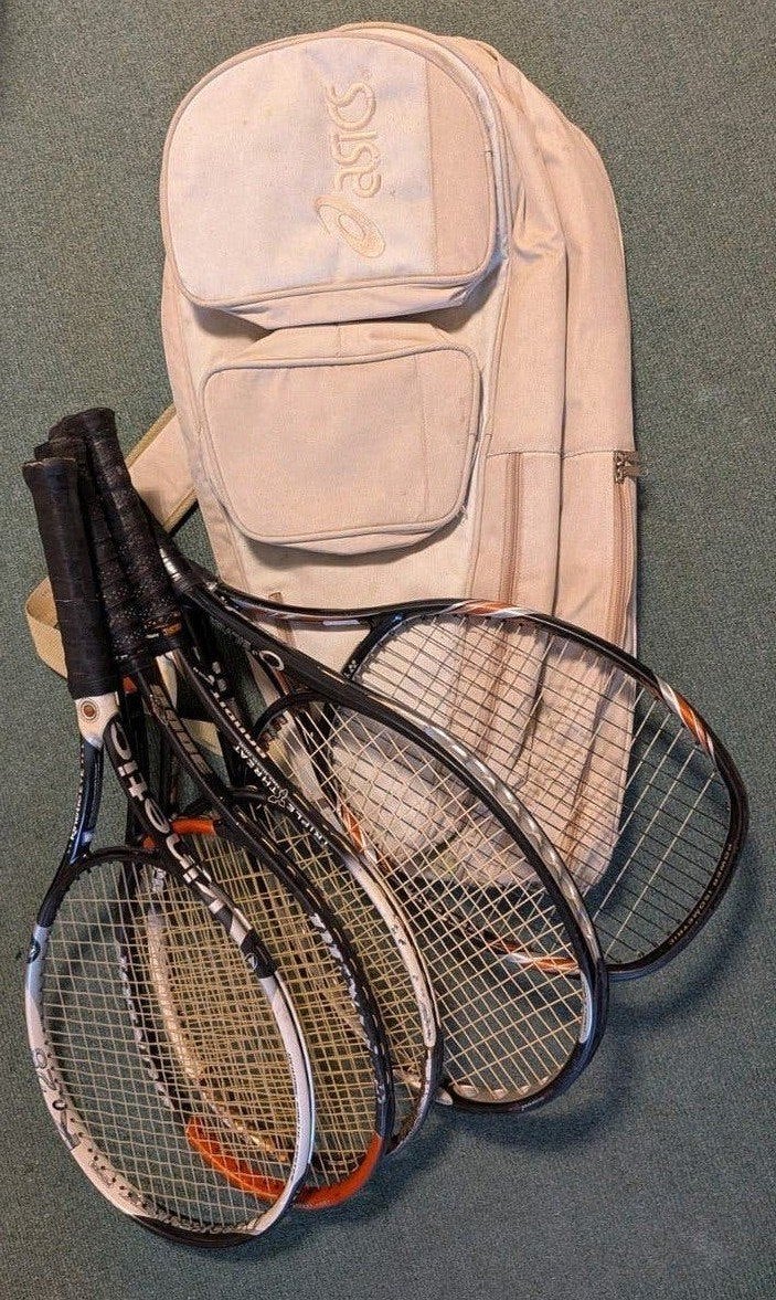 Tennisset-5 Tennisrackets +ballen+Asics Tas Tennisracket, Sport en Fitness, Tennis, L2, Prince, Ophalen of Verzenden, Zo goed als nieuw