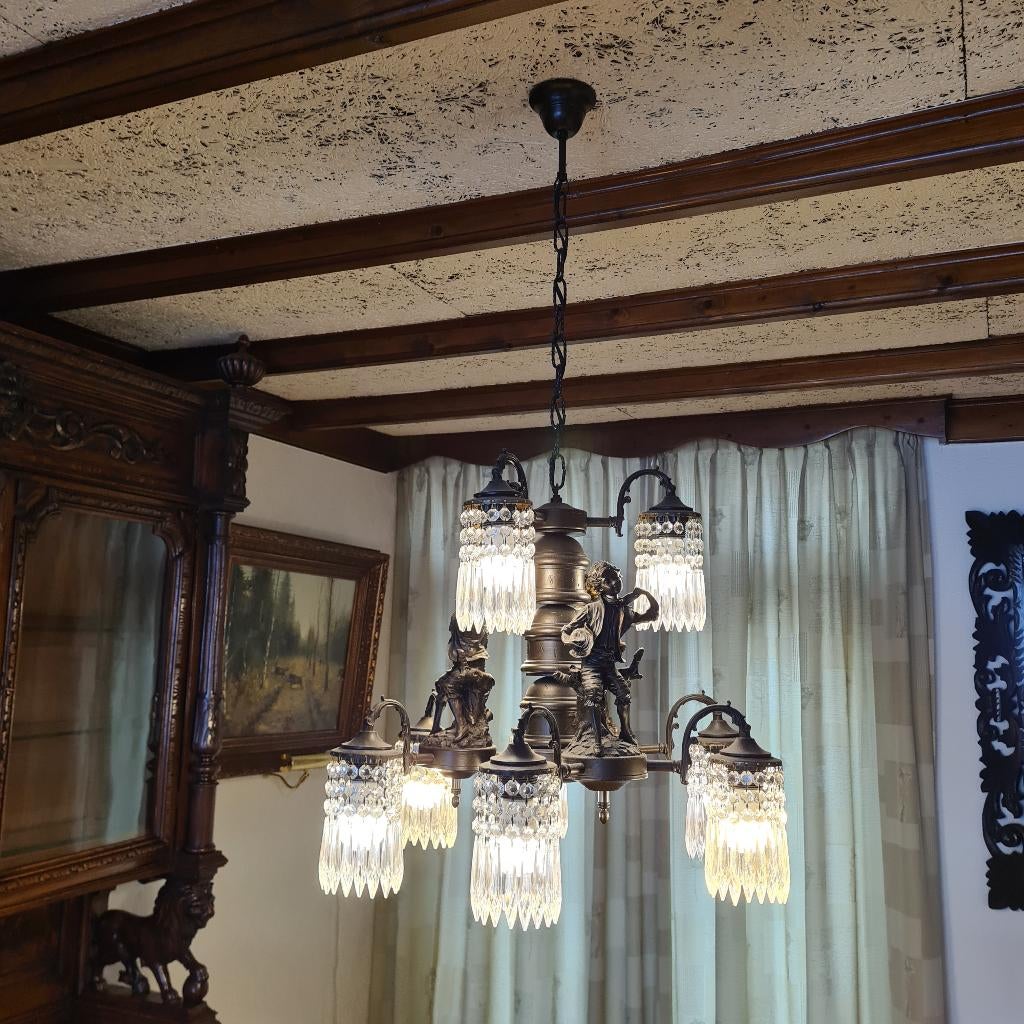 Antieke Franse Moreau barok stijl hanglamp, Ophalen, Glas, 75 cm of meer, Klassiek, Barok, Louis XV