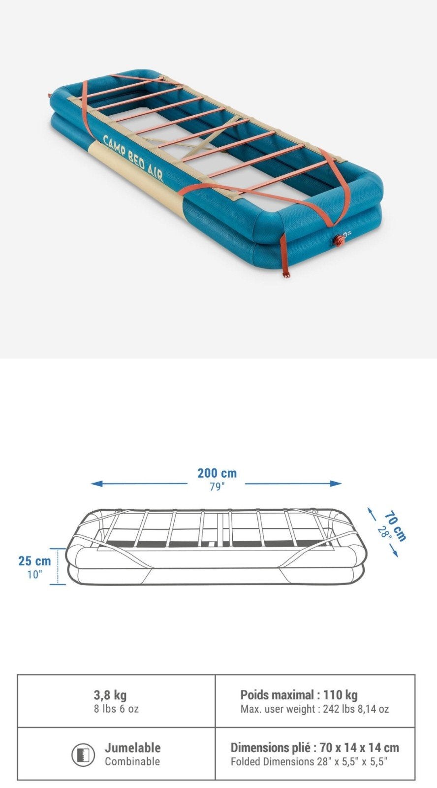 Veldbed Camp Air opblaasbaar 1 persoon (2 stuks)., Ophalen